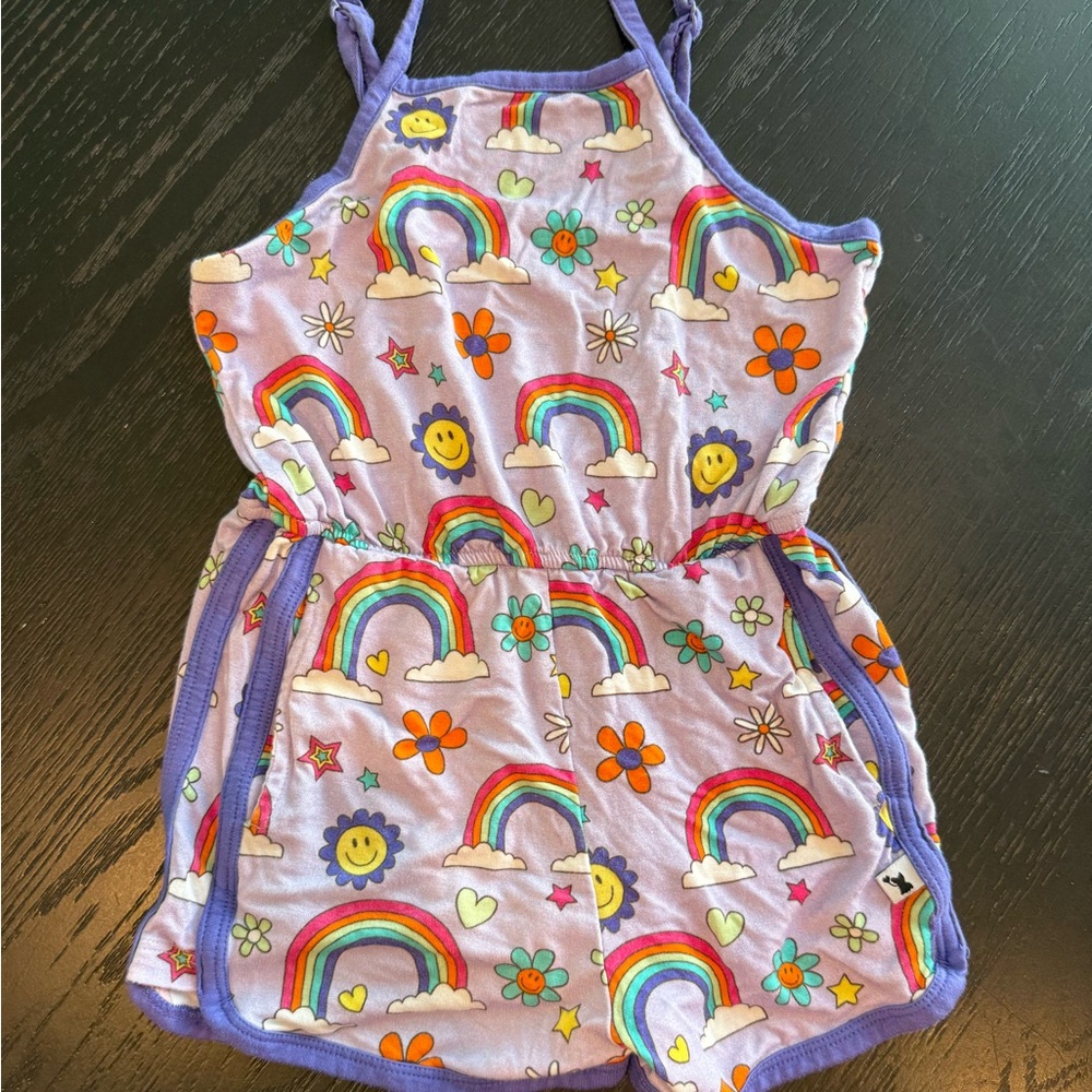Kiki and Lulu Bamboo Short Rainbow and Flower Print Romper